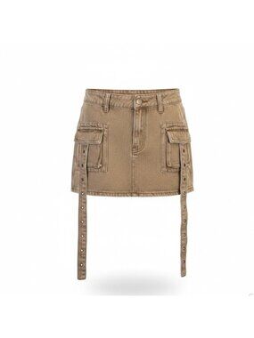 Fashion Nova Womens Brown Washed Micro Mini Skirt W/ Pockets Size M